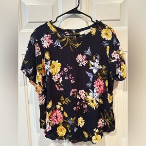 LOFT Women's Navy Floral Blouse